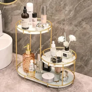 Makeup Organizer Shelf, 3 Tier Cosmetic Storage Basket With Removable Tray