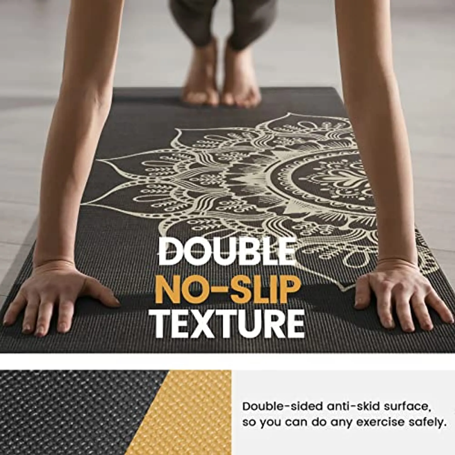 Marjar Yoga Mat for women men, Print Reversible Exercise & Fitness Mat for Home Floor Workouts, 6mm Non Slip Yoga Mat with Carrying Sling & Storage Bag