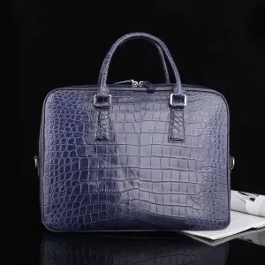 Mens Genuine Crocodile Leather Briefcase Dark Blue