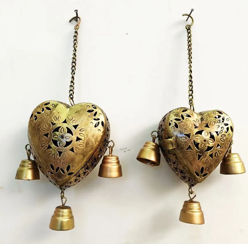 Metal Cut Work Heart Tea Light Holder Set of 2