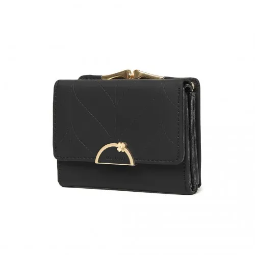 Miss Lulu PU Leather Half-Circle Petal Clasp Wallet - Elegant & Functional Black Wallet for Women