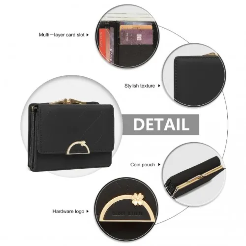 Miss Lulu PU Leather Half-Circle Petal Clasp Wallet - Elegant & Functional Black Wallet for Women