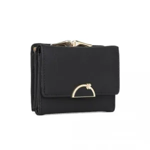 Miss Lulu PU Leather Half-Circle Petal Clasp Wallet - Elegant & Functional Black Wallet for Women