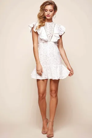 Monica Broderie Anglaise Ruffle Dress White