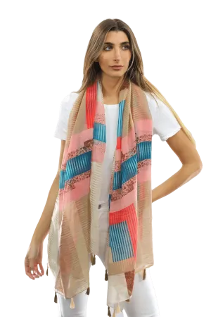 Multi-colored pattern woven scarf-Beige