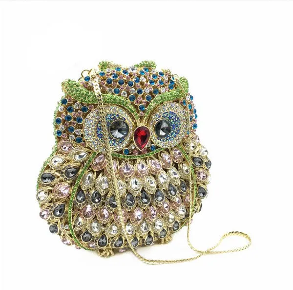 Multi Owl Rhinestone Evening Bag