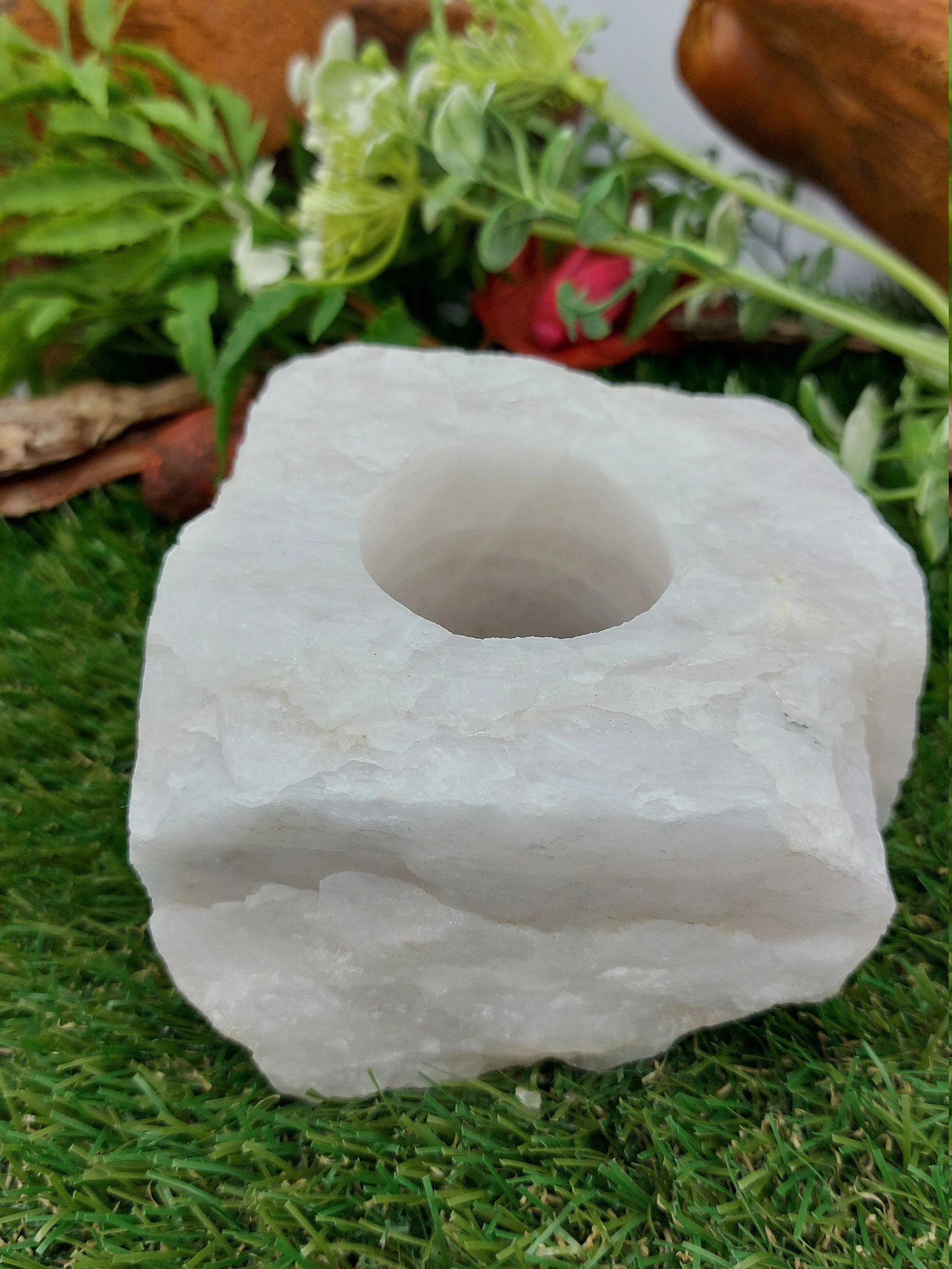 Natural Quartz CandleHolder - Healing Crystal Zodiac Mineral Stone