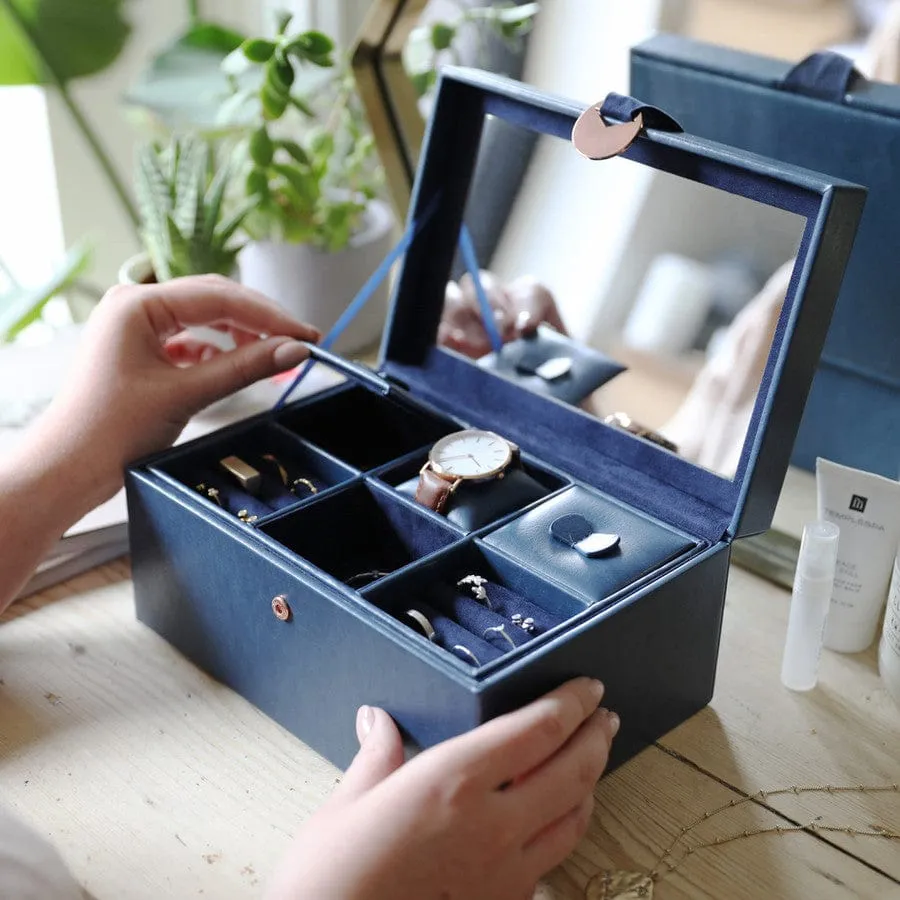 Navy Two Tier Jewelry Box