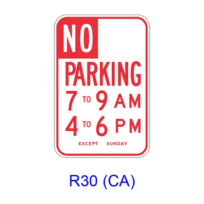 No Parking Specific Hours R30(CA)