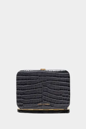 Nolan Card Holder, Charcoal 'Croco'