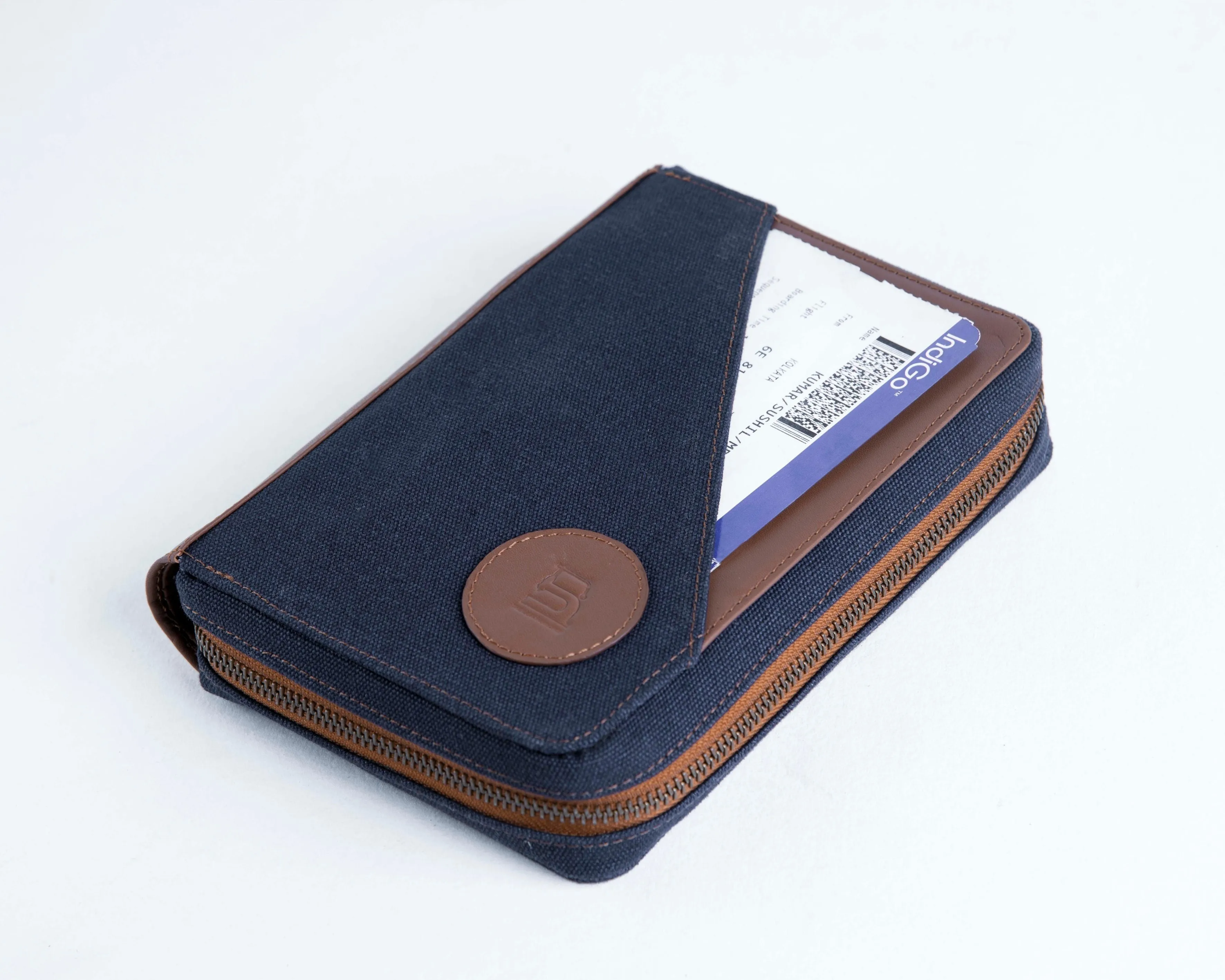 Nomad Passport Organiser - Blue Canvas   Tan Leather