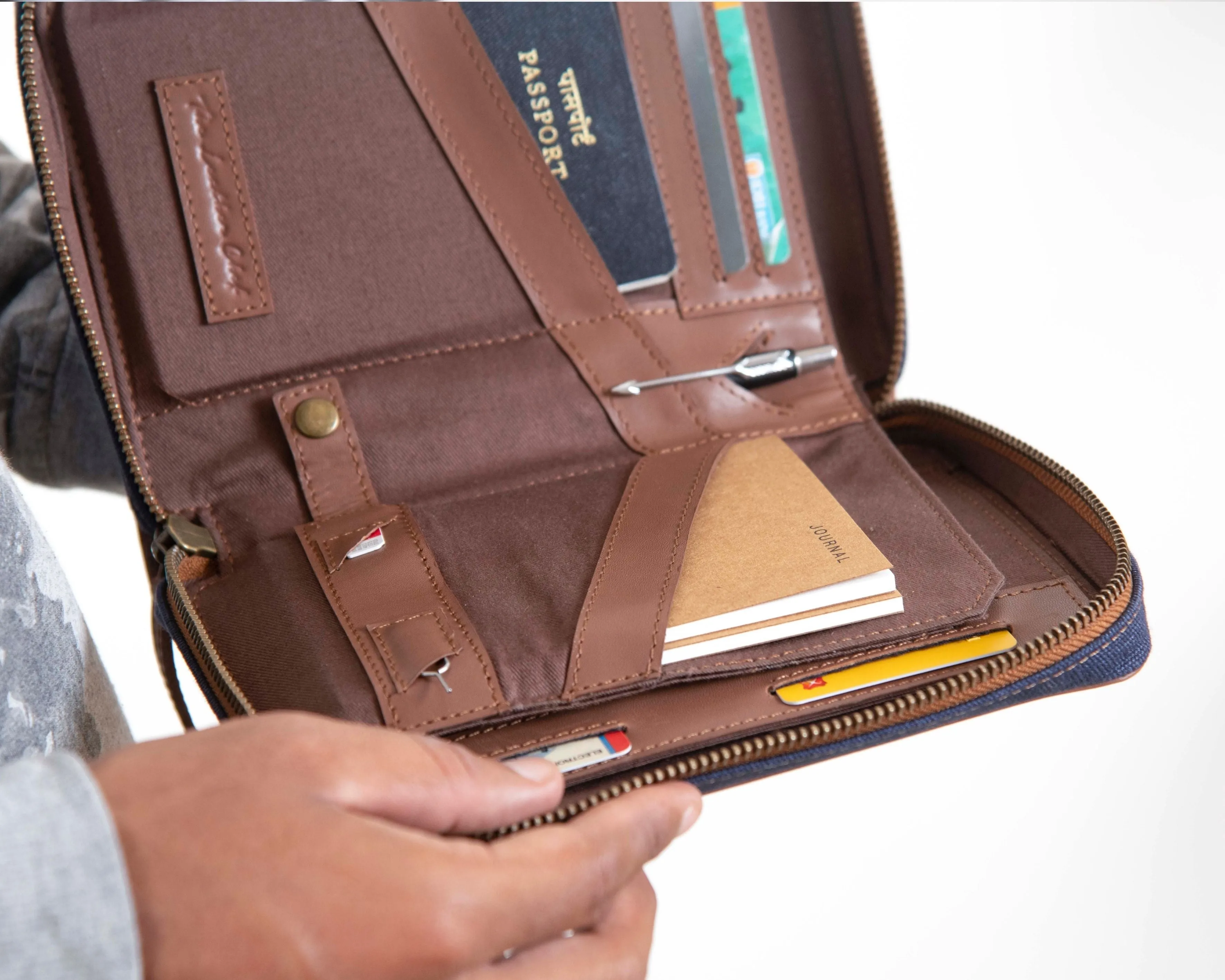 Nomad Passport Organiser - Blue Canvas   Tan Leather