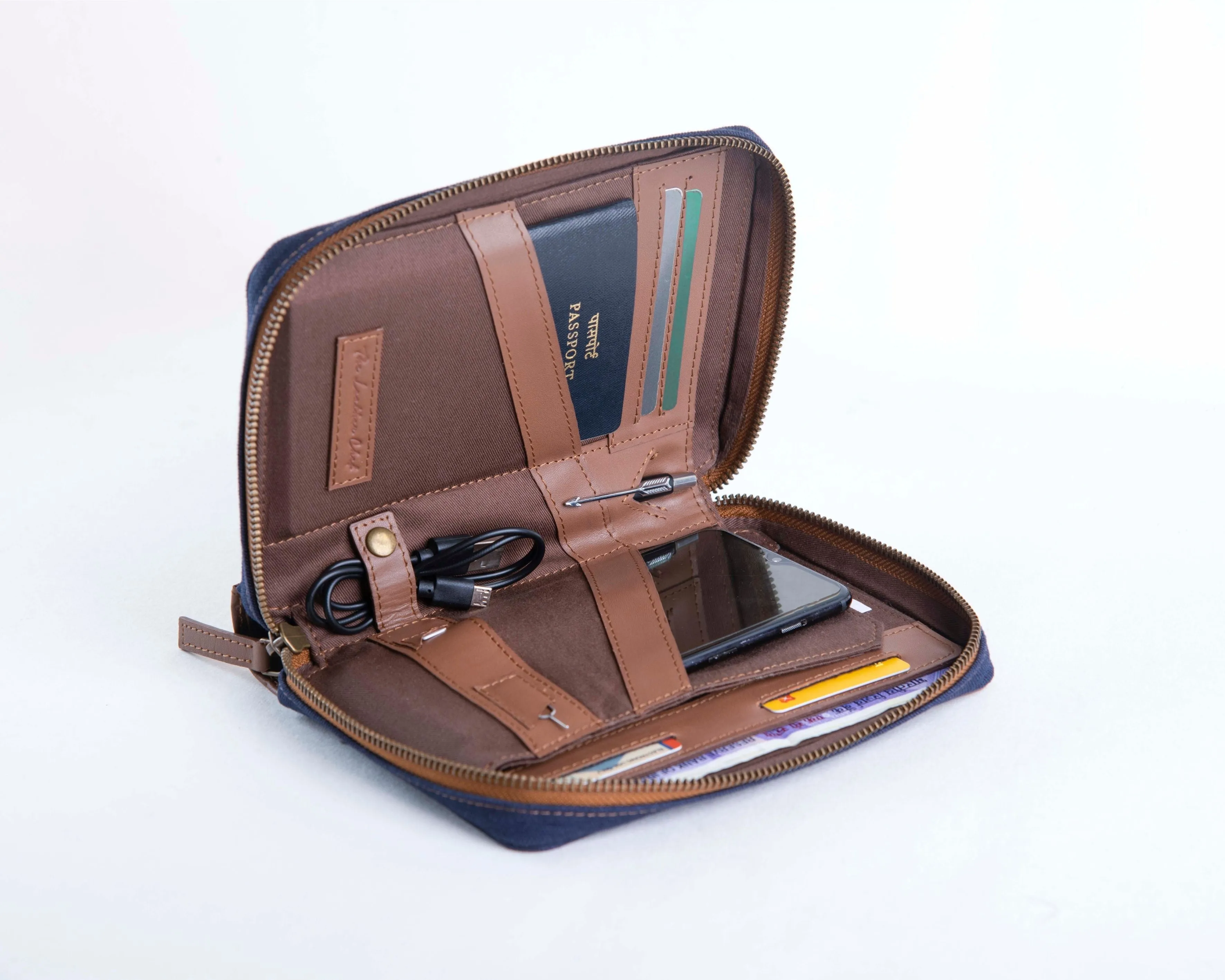 Nomad Passport Organiser - Blue Canvas   Tan Leather