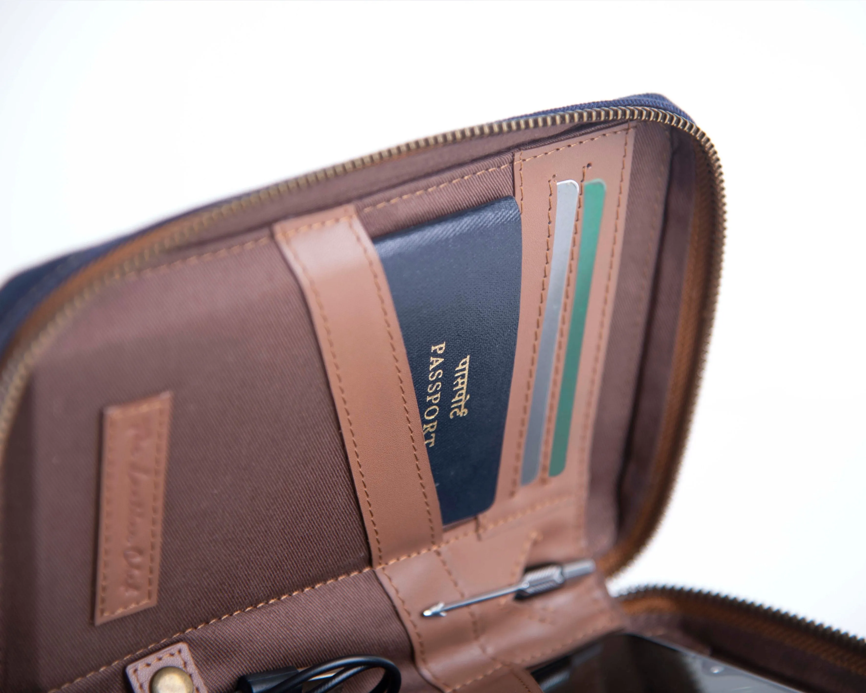 Nomad Passport Organiser - Blue Canvas   Tan Leather