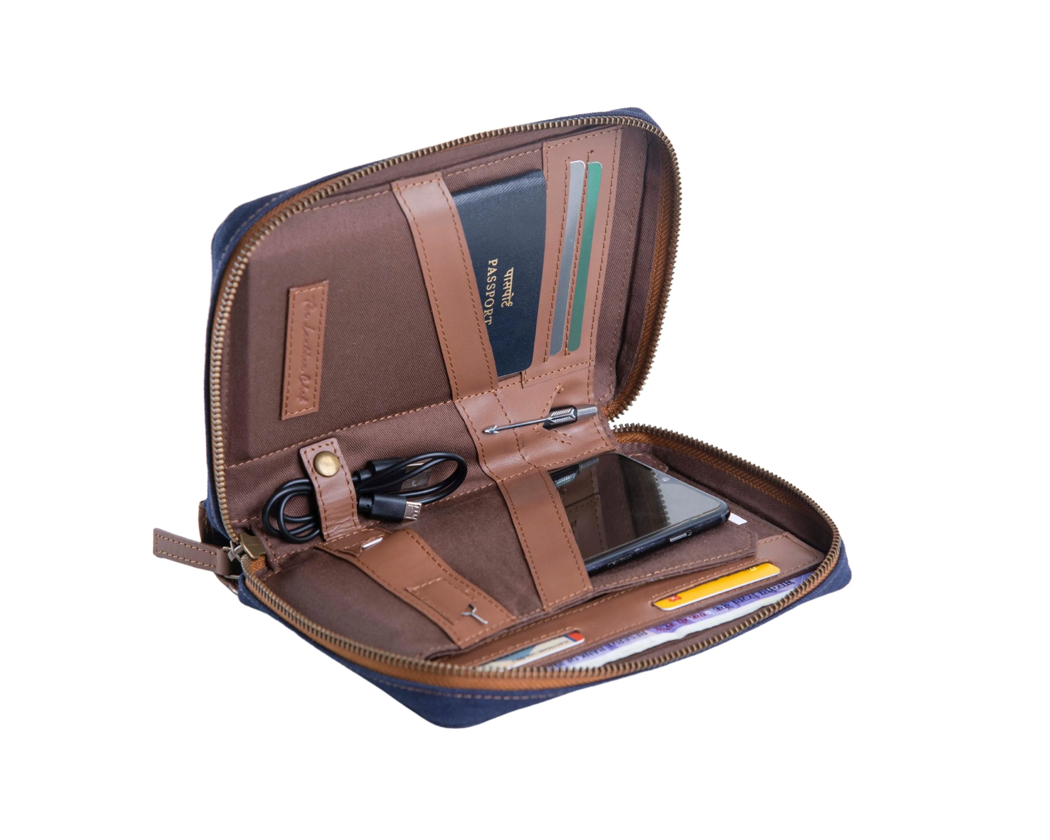 Nomad Passport Organiser - Blue Canvas   Tan Leather