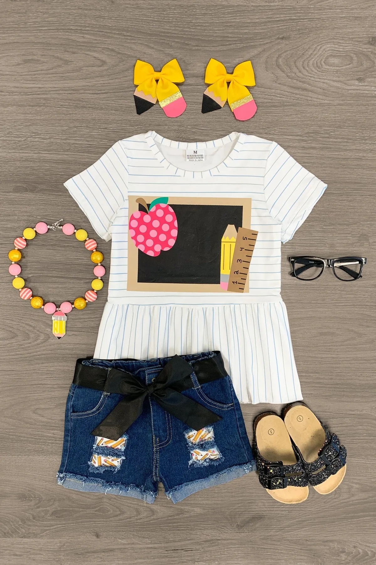 Notebook Stripe Chalkboard Denim Short Set