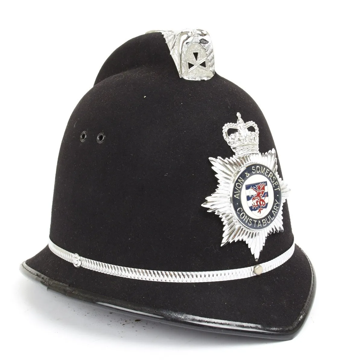 Original British Police Bobby Comb Pattern Helmet of Avon and Somerset County- Enamel Badge