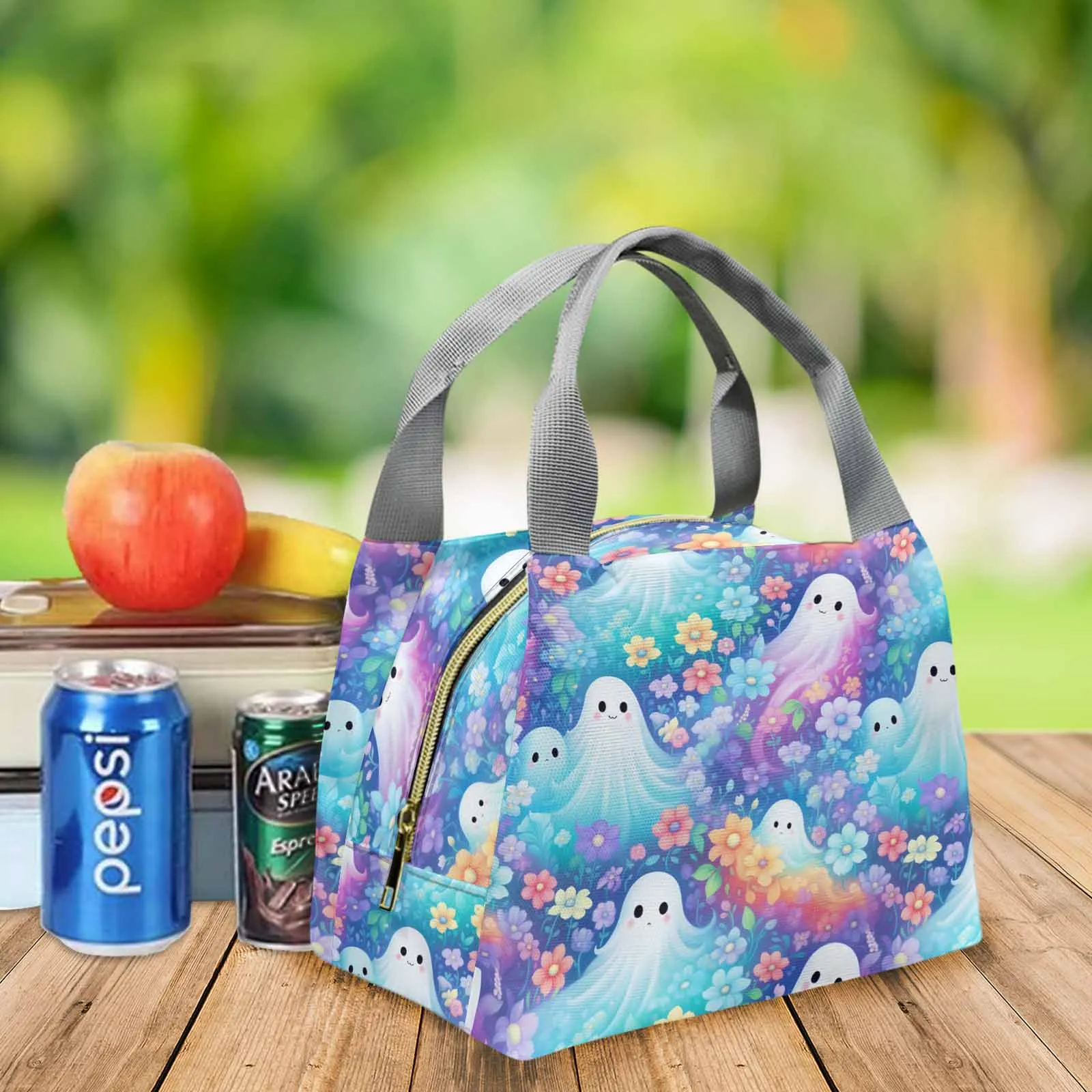 Pastel Halloween  Portable Lunch Bag-Grey Handle