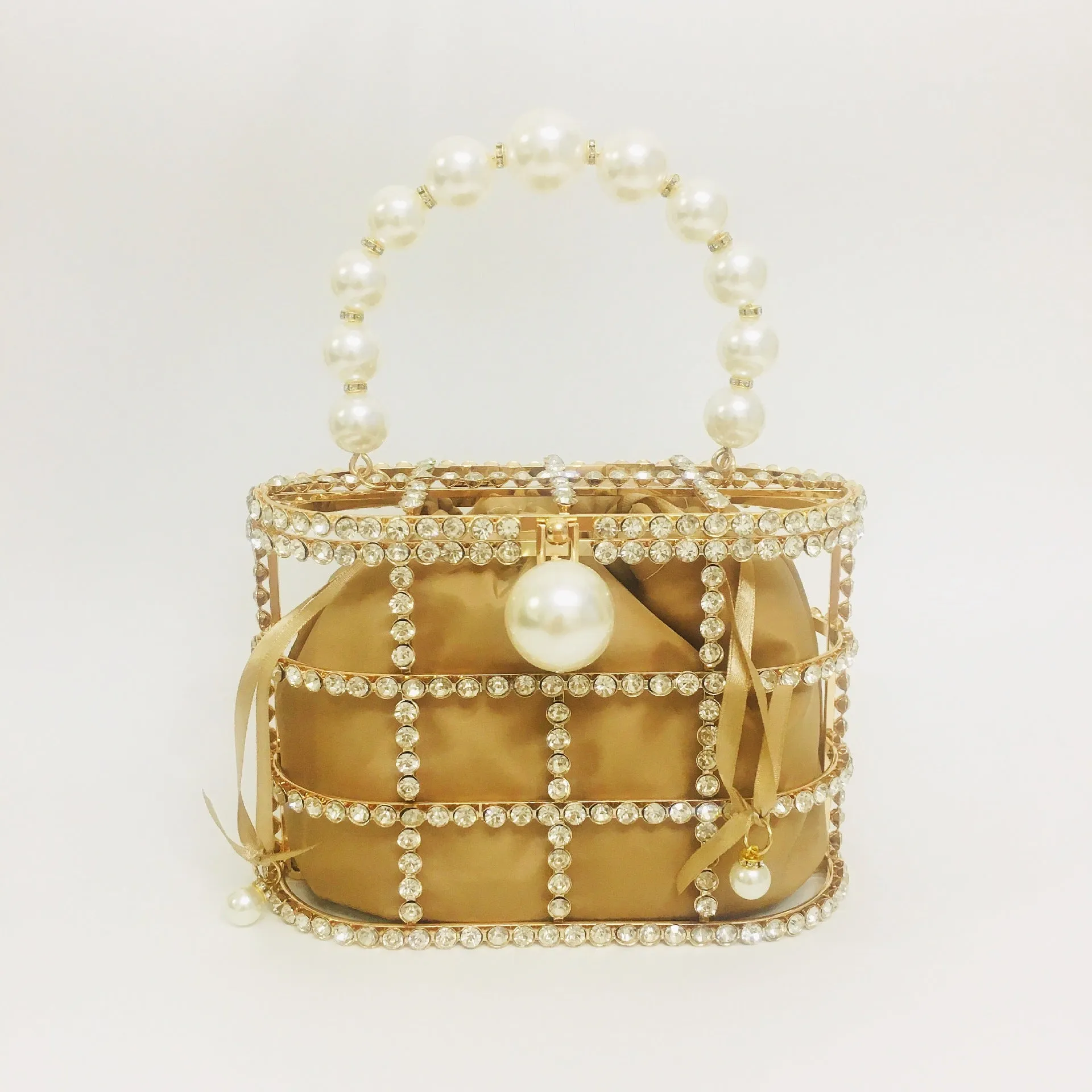 Pearl Rhinestone Bucket Bag