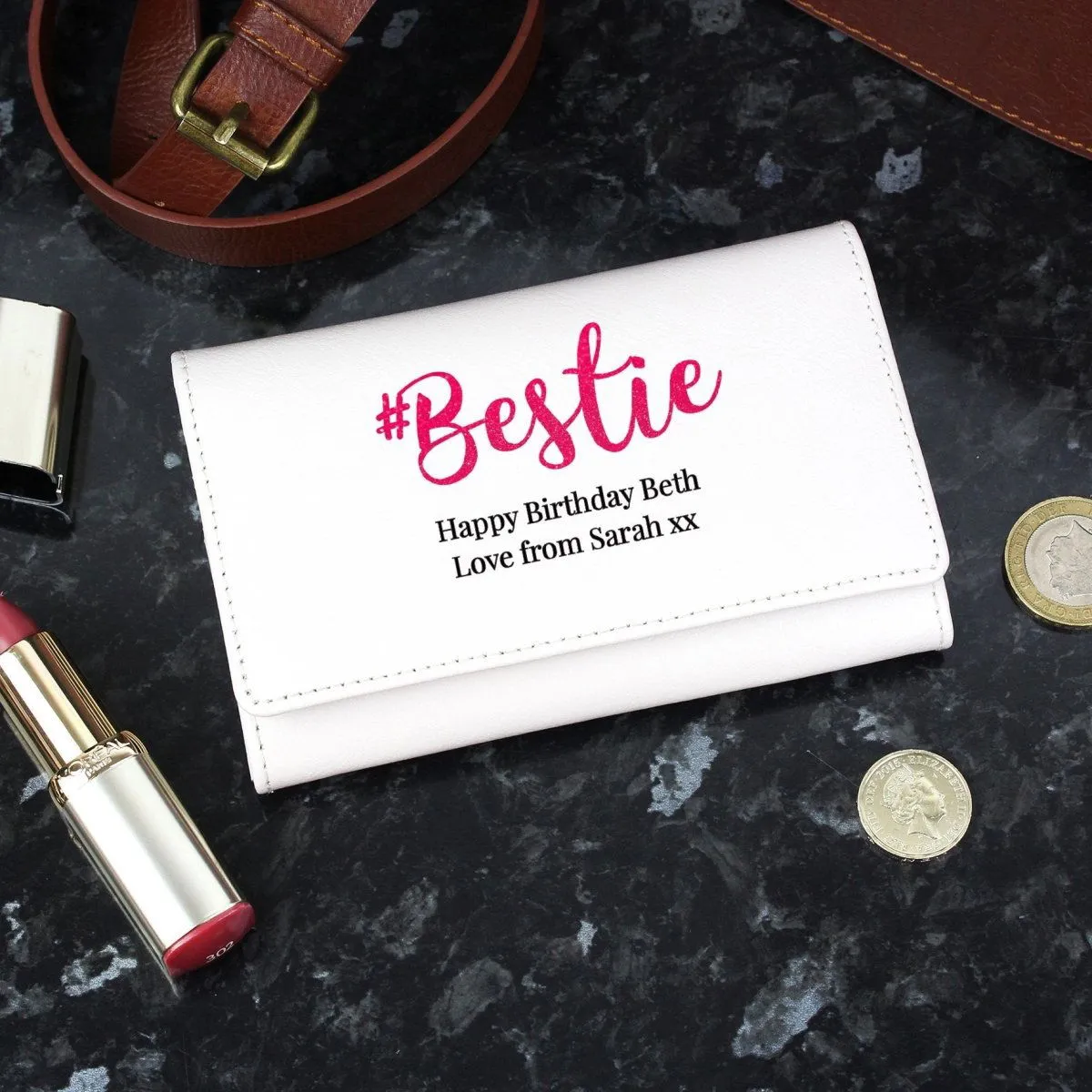 Personalised #Bestie Cream Purse