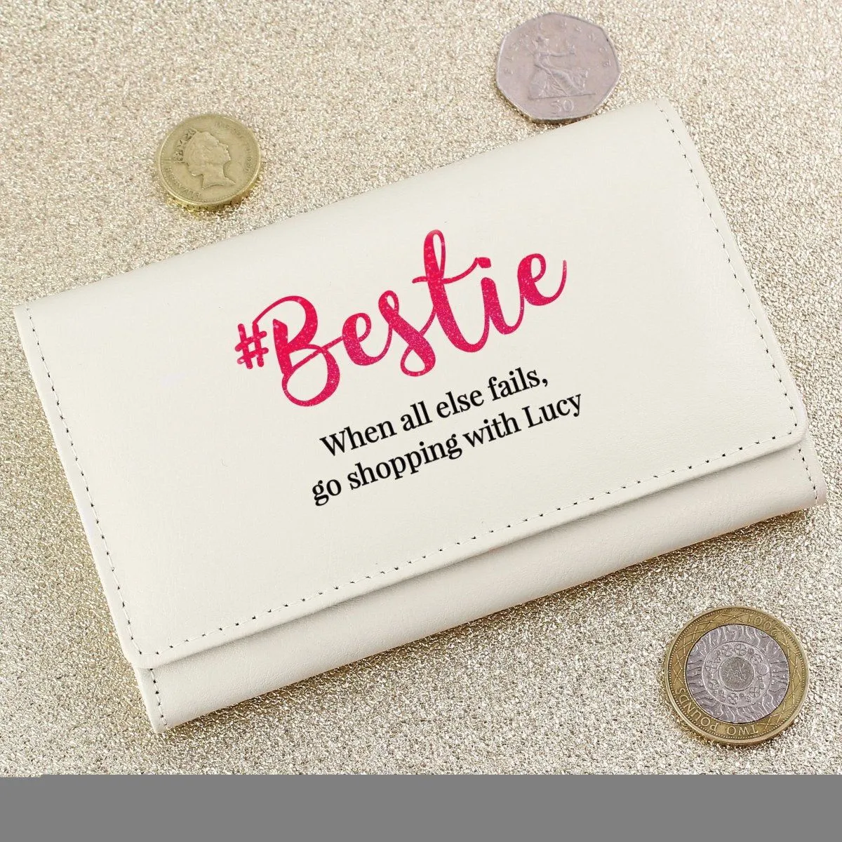 Personalised #Bestie Cream Purse