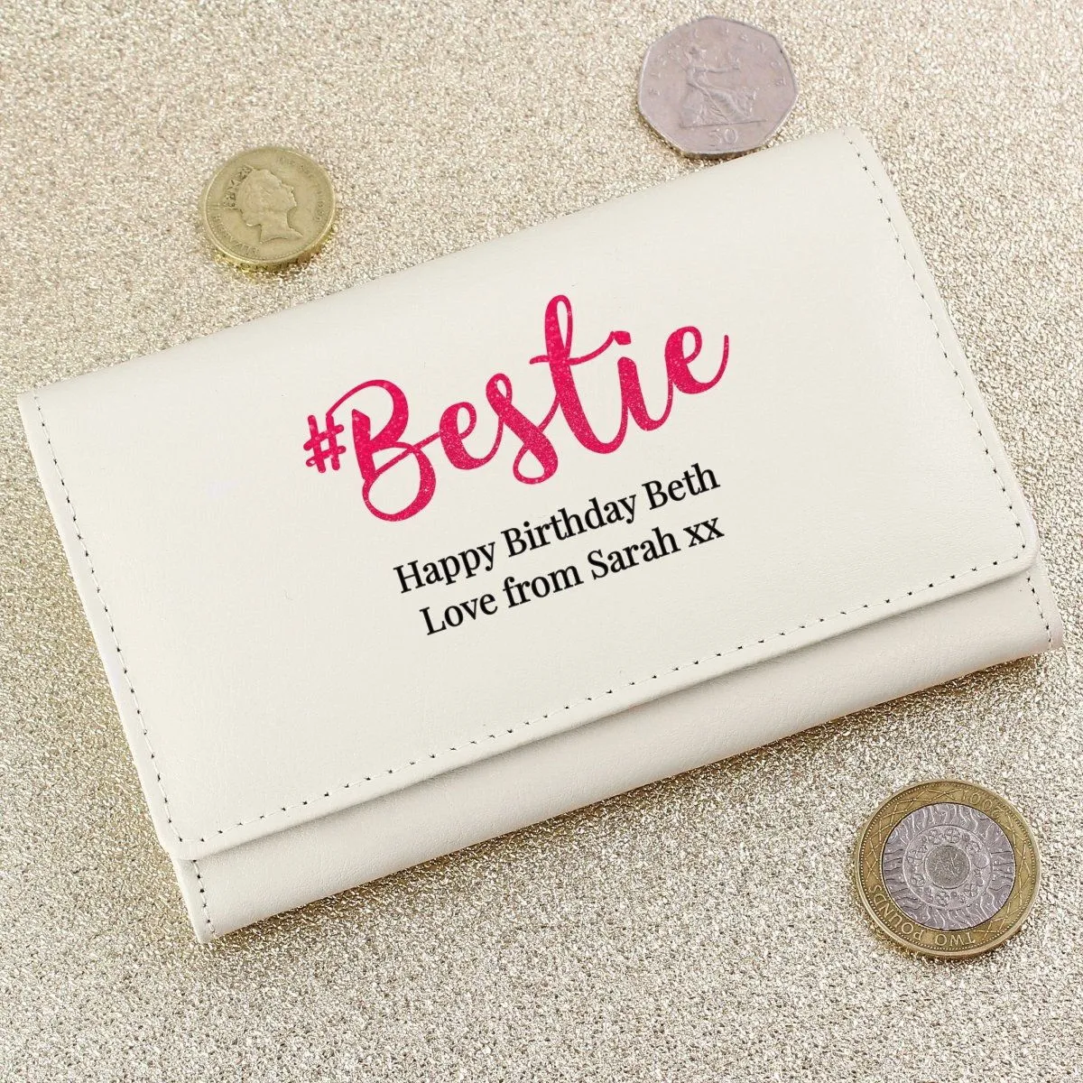 Personalised #Bestie Cream Purse