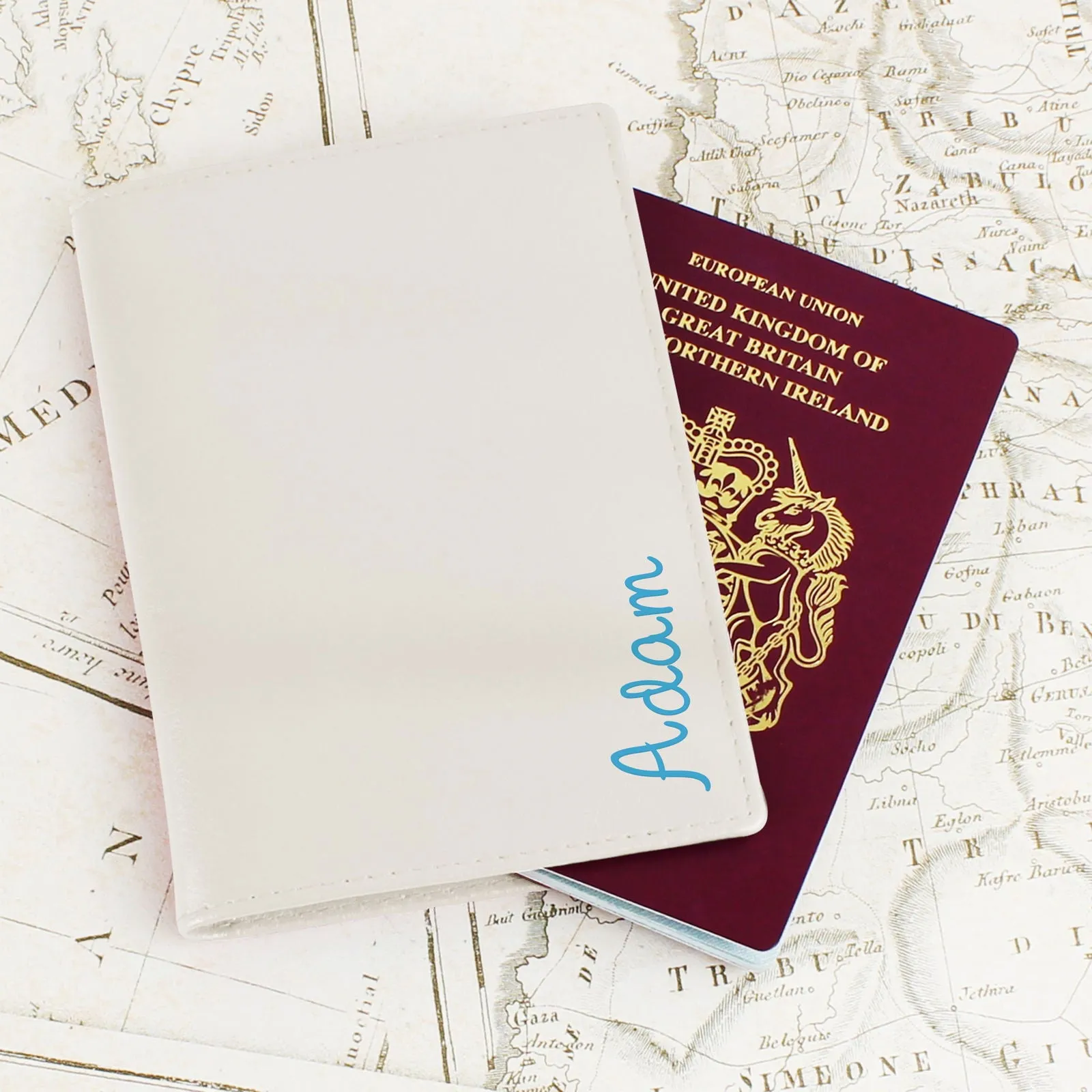 Personalised Blue Name Island Cream Passport Holder