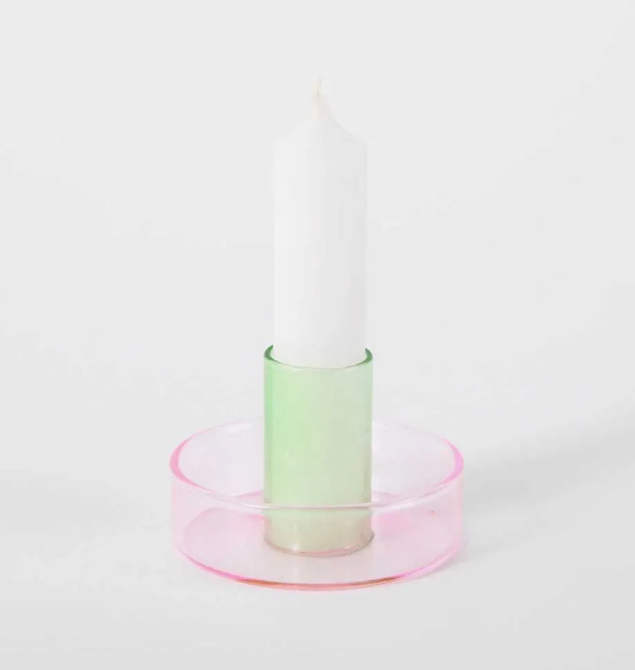 Pink & Green Duo Tone Glass Candle Holder