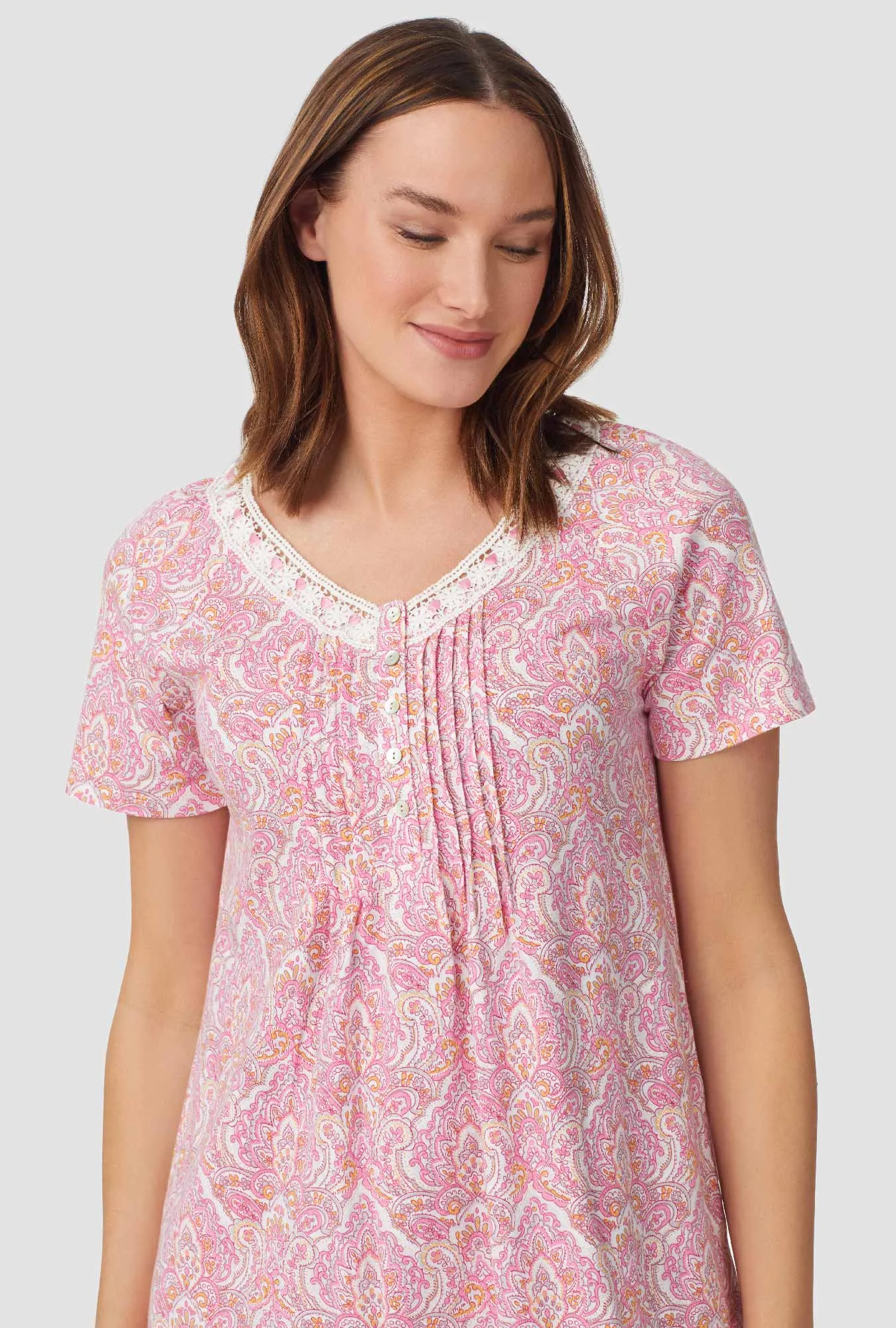 Pink and Grey Damask Short Sleeve Nightshirt