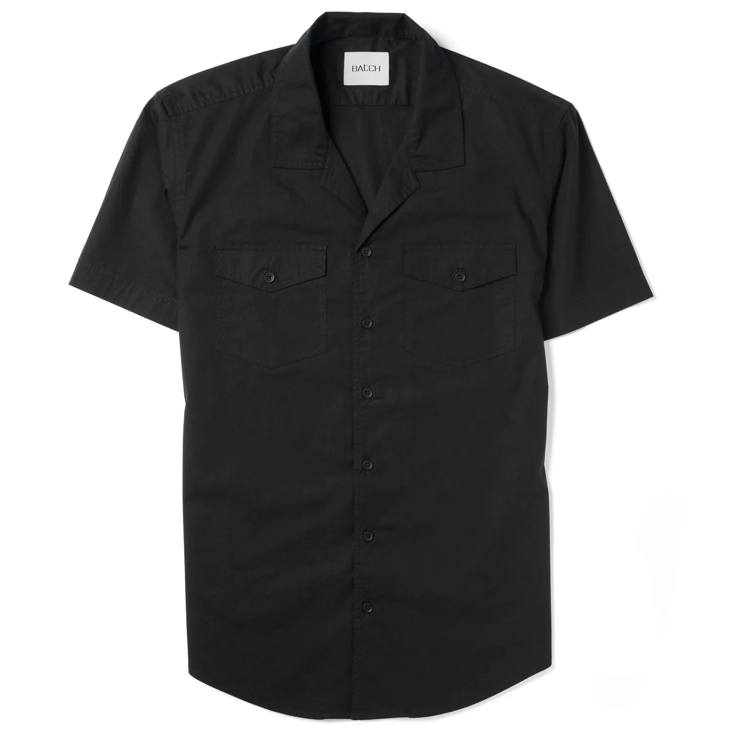 Pioneer Short Sleeve Camp Collar Shirt – Black Stretch Poplin