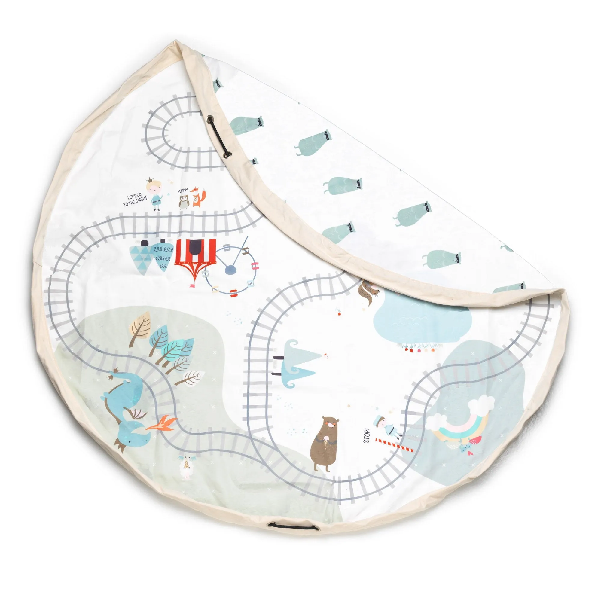 Play&Go Toy Storage Bag - Trainmap/Bears - Double Print - Ø140cm