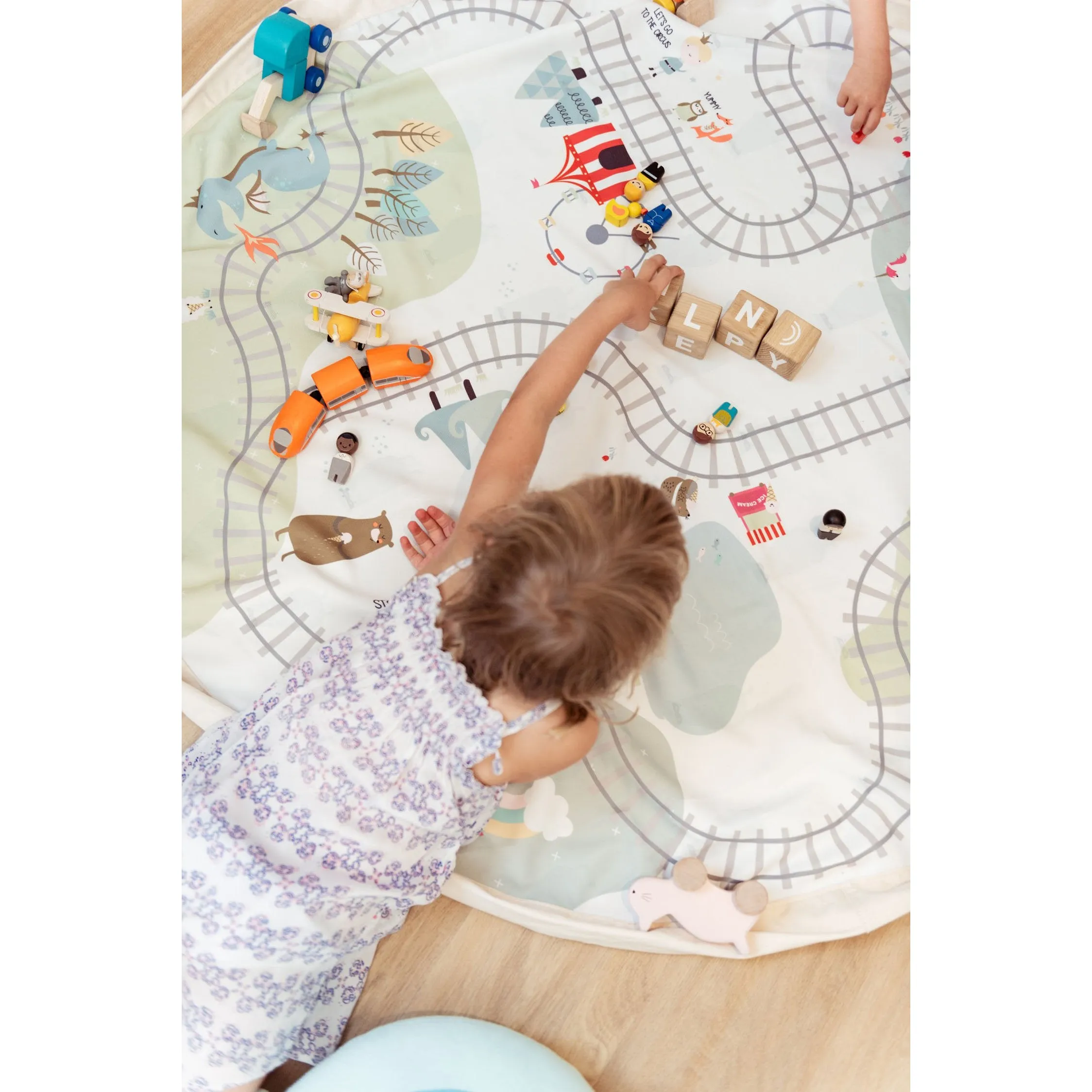 Play&Go Toy Storage Bag - Trainmap/Bears - Double Print - Ø140cm