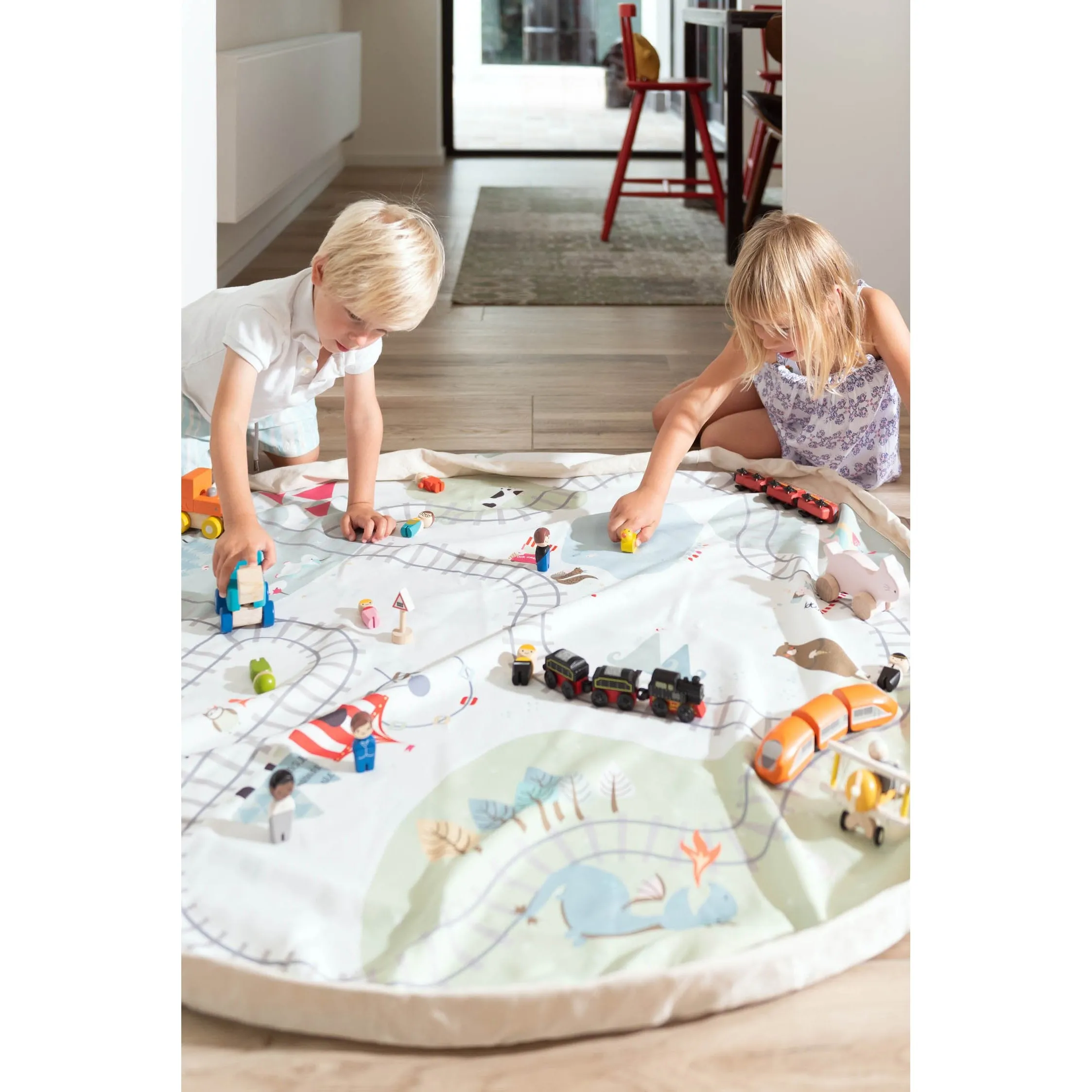 Play&Go Toy Storage Bag - Trainmap/Bears - Double Print - Ø140cm