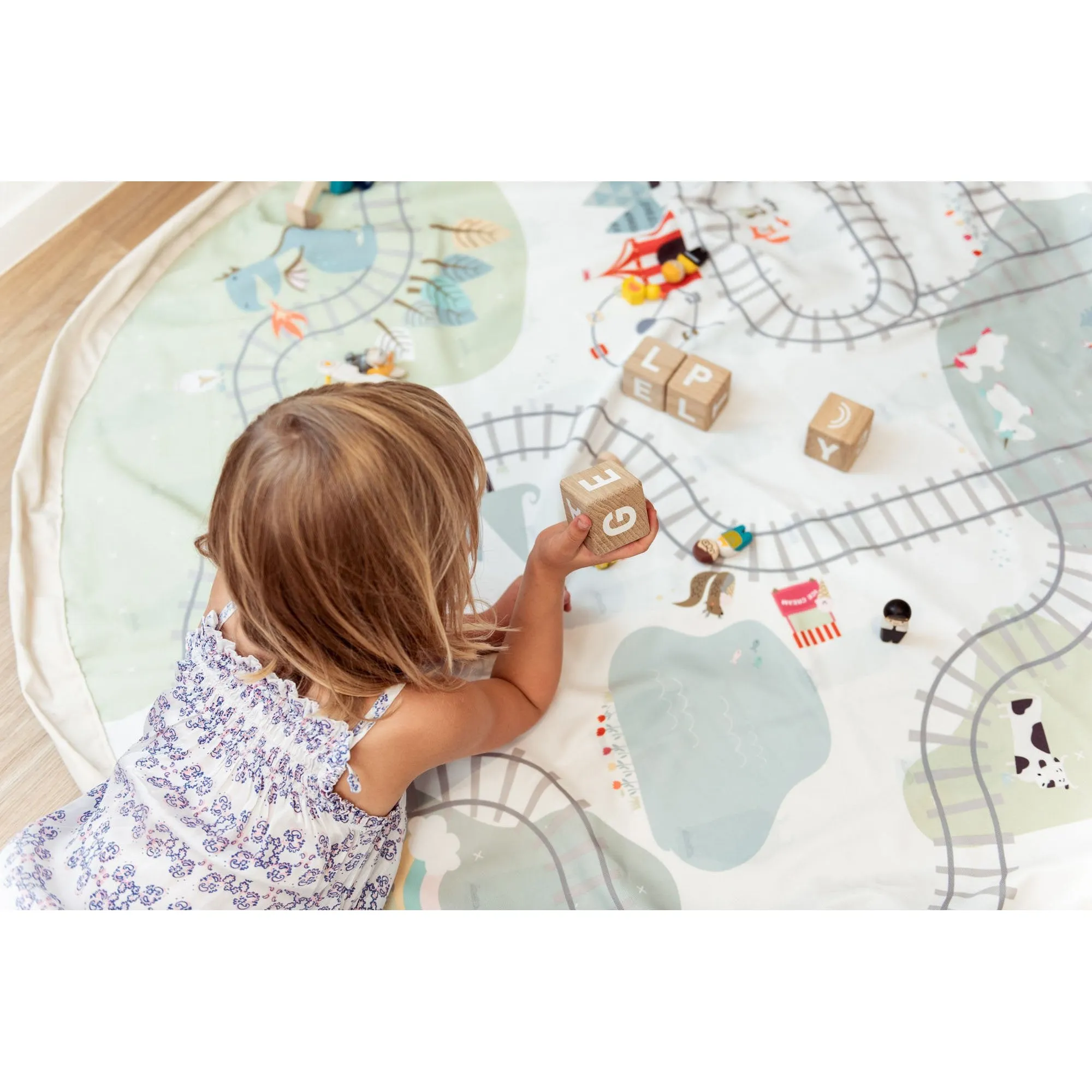 Play&Go Toy Storage Bag - Trainmap/Bears - Double Print - Ø140cm