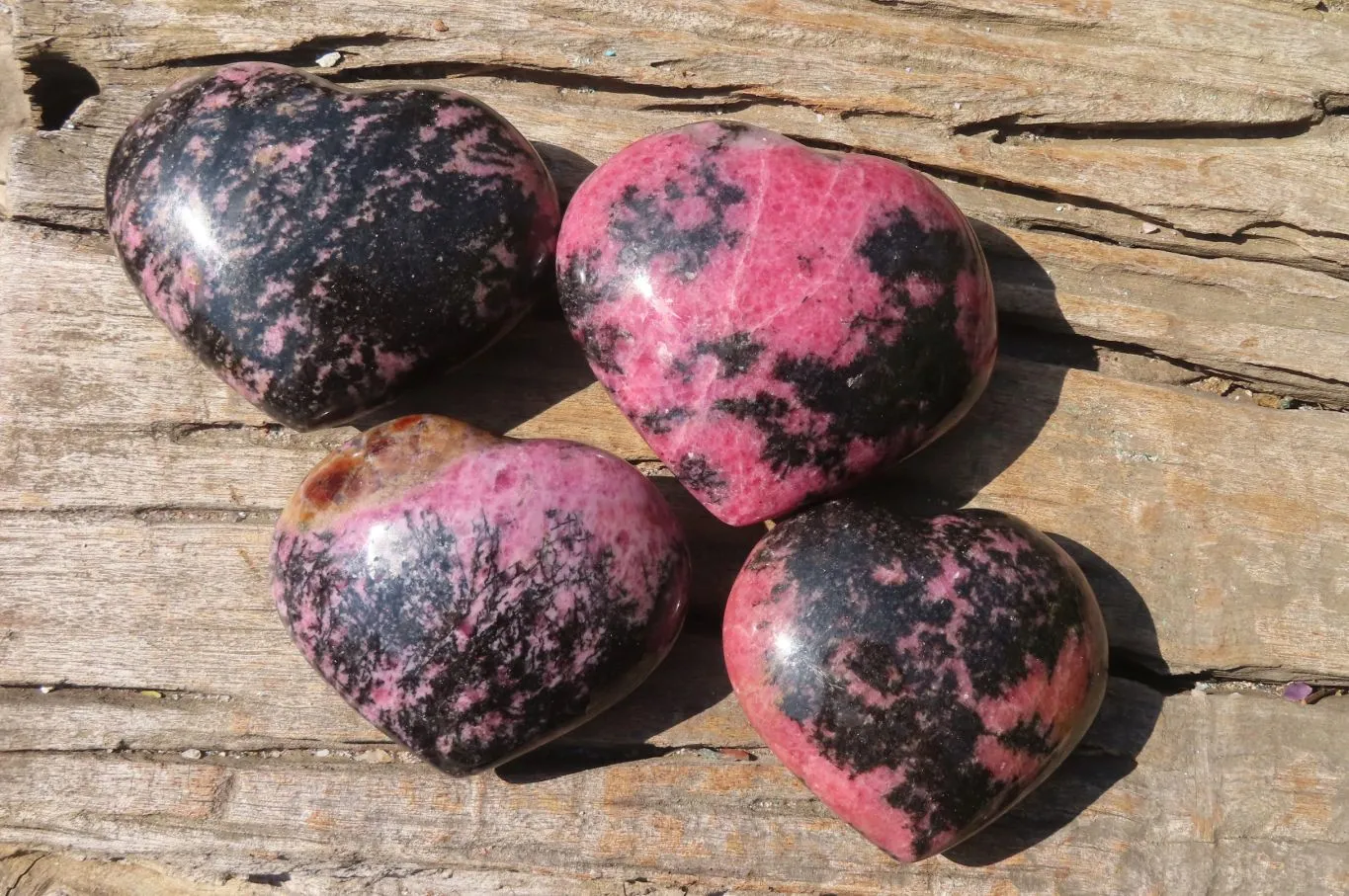 Polished Rhodonite Hearts x 4 From Ambindavato, Madagascar