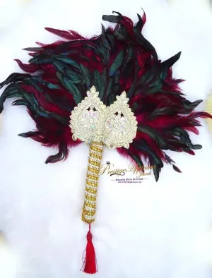 PrestigeApplause Beautiful Detailed Multi-Colour Oustrich Feather Hand fan Wand wedding African Nigerian Traditional engagement