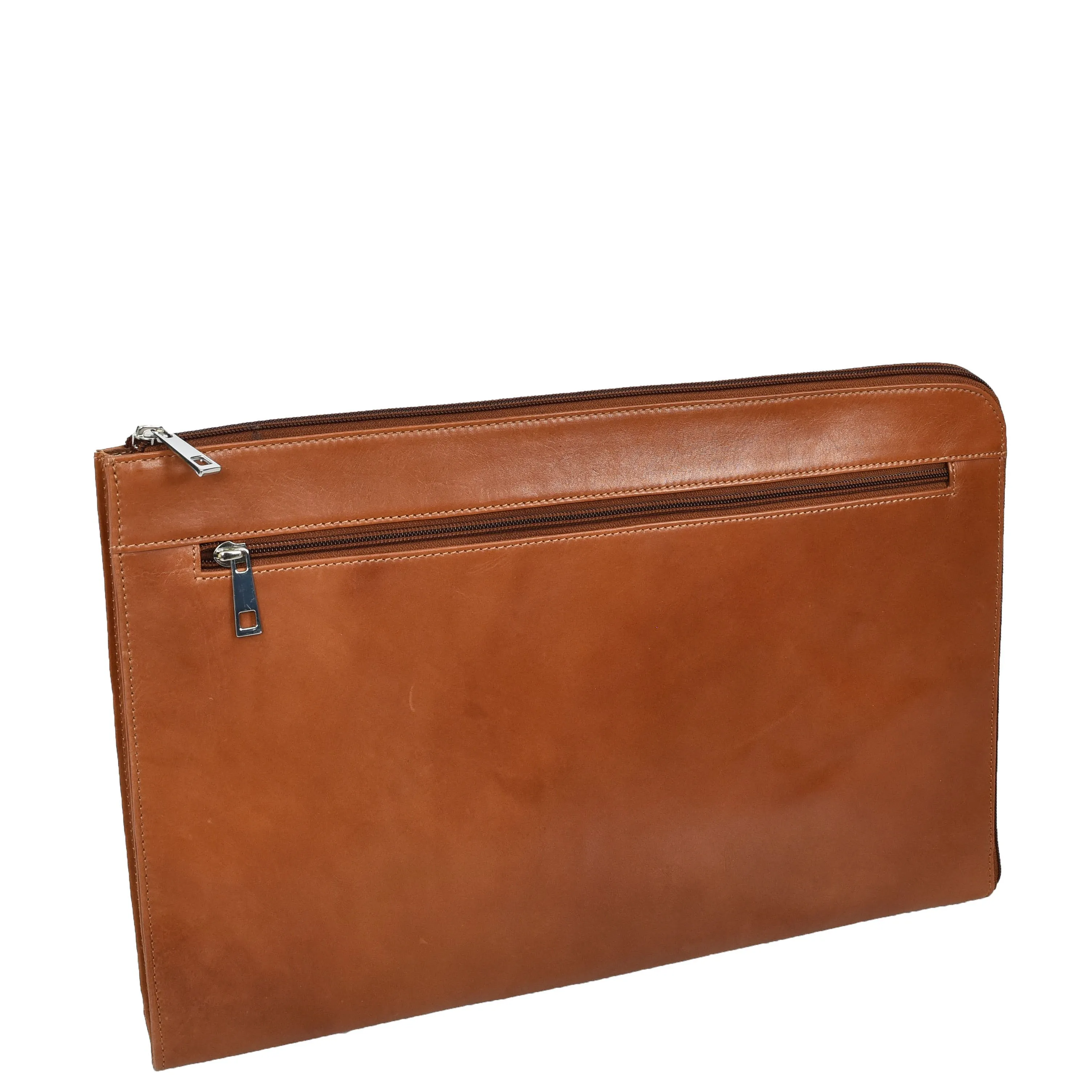 Real Leather Portfolio Case A4 Business Document Organiser Folio Underarm Bag Doc Cognac