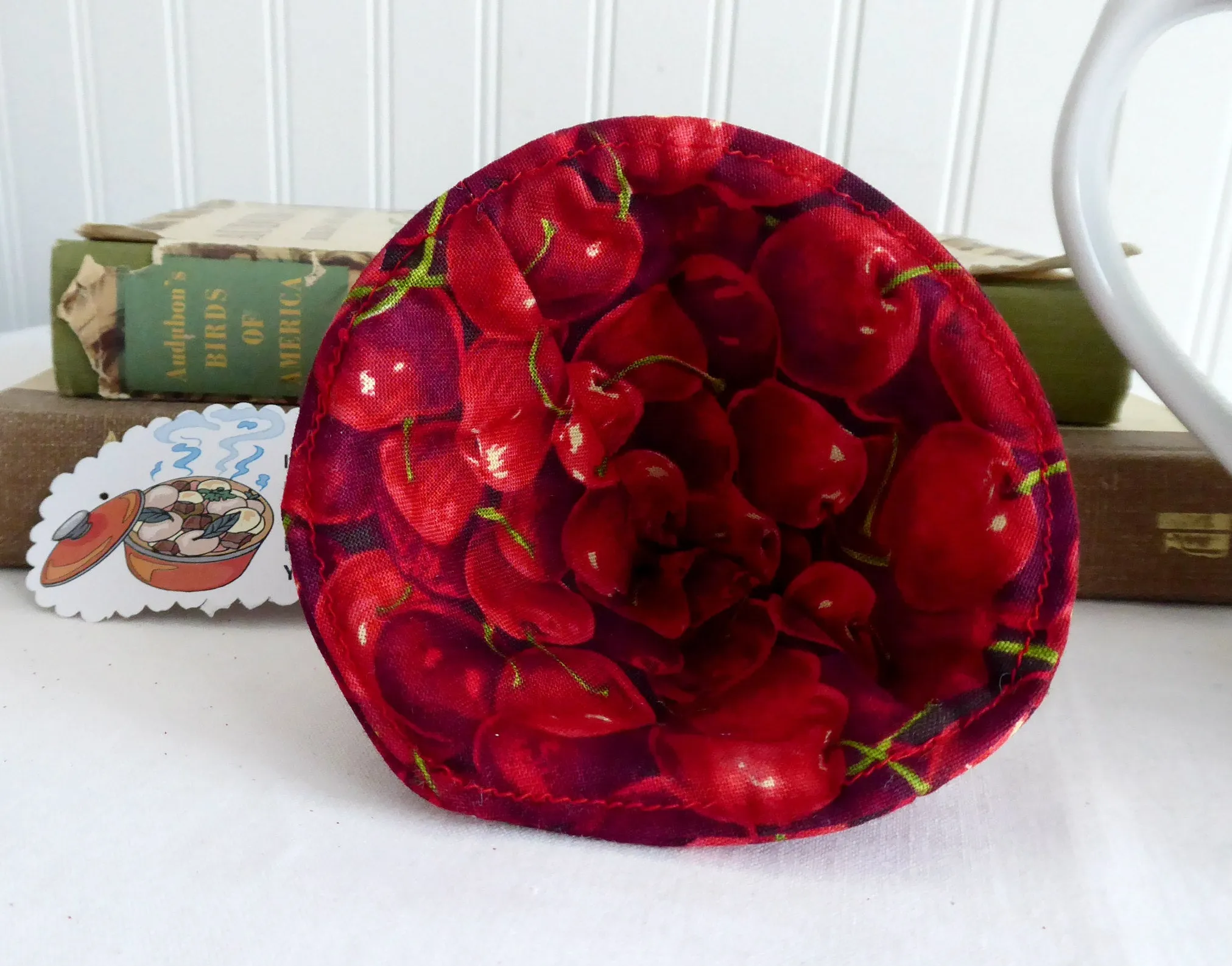 Red Cherries Knob Holder Teapot Lid Holder Padded Red Cherries Inside And Outside