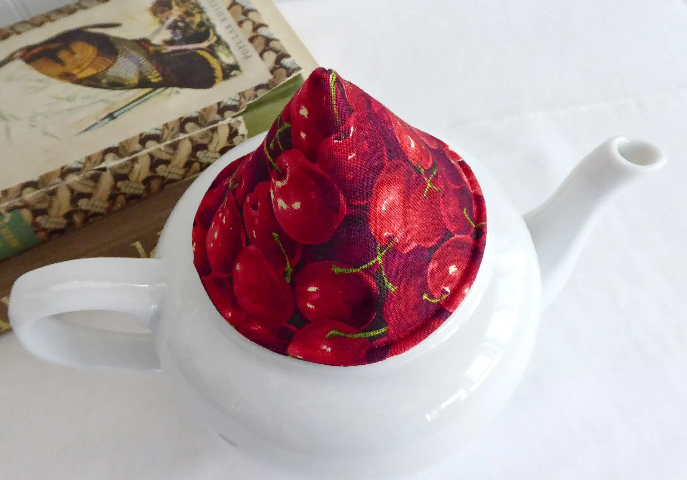 Red Cherries Knob Holder Teapot Lid Holder Padded Red Cherries Inside And Outside