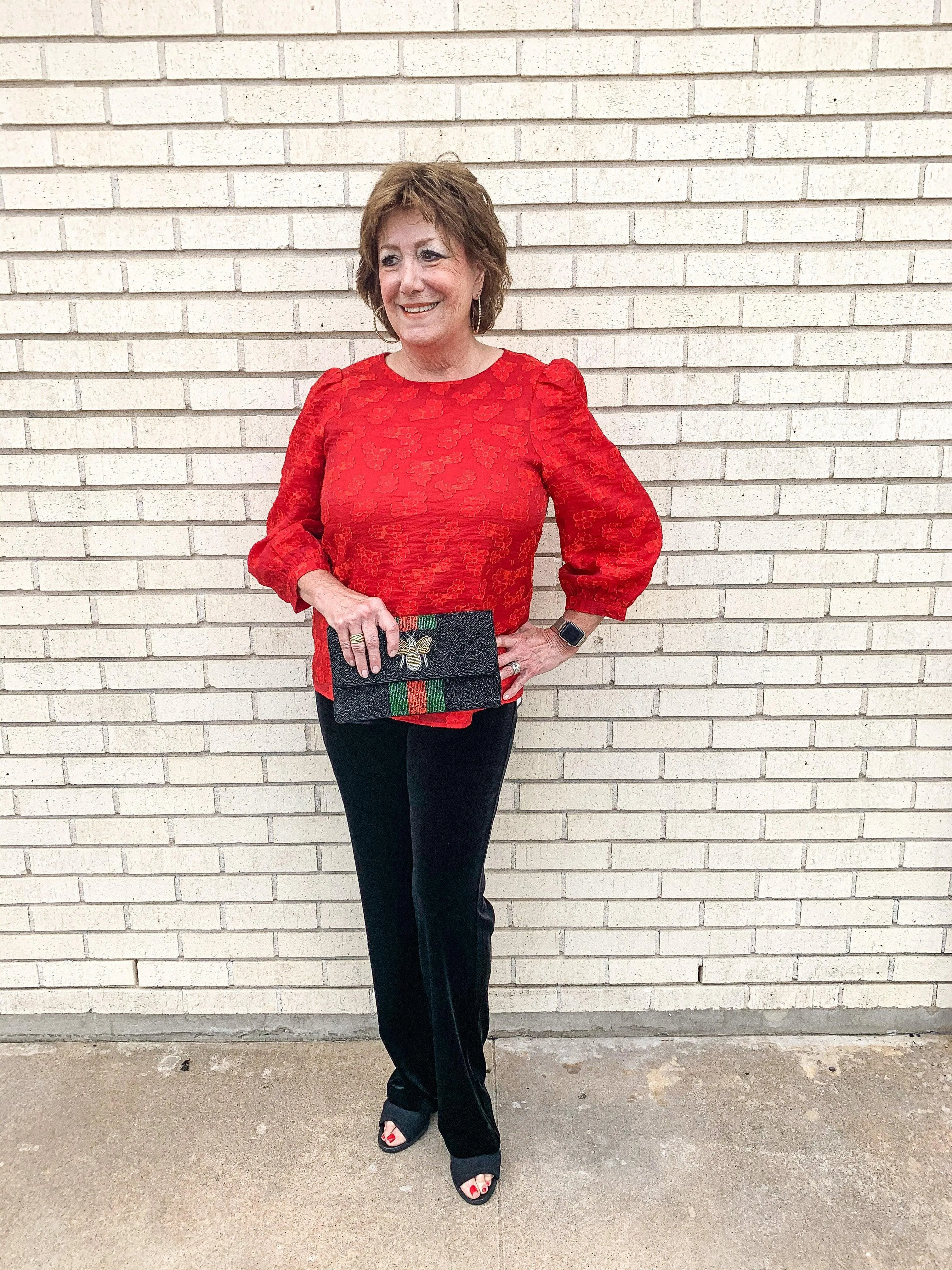 Red Floral Embossed Top