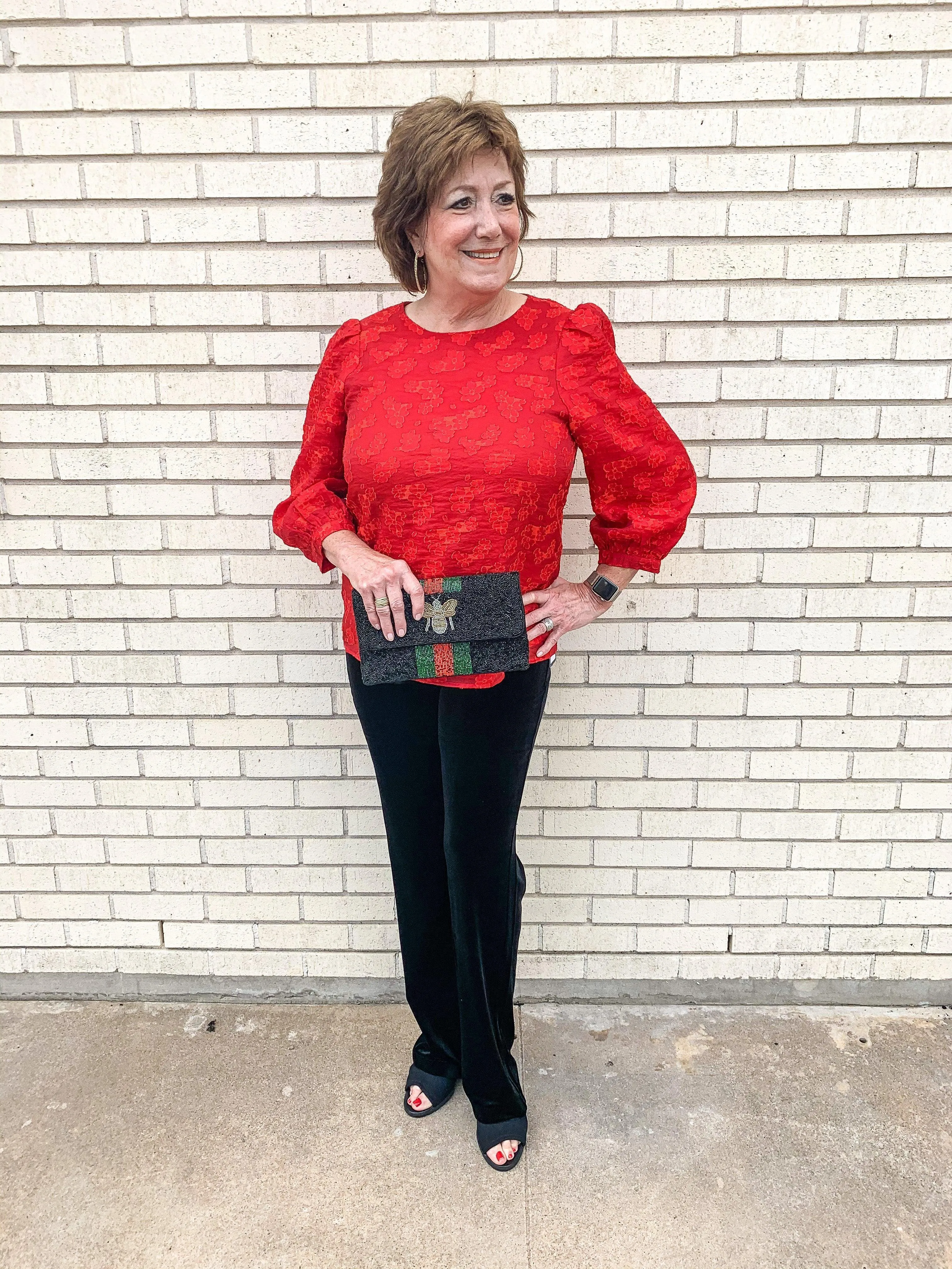 Red Floral Embossed Top