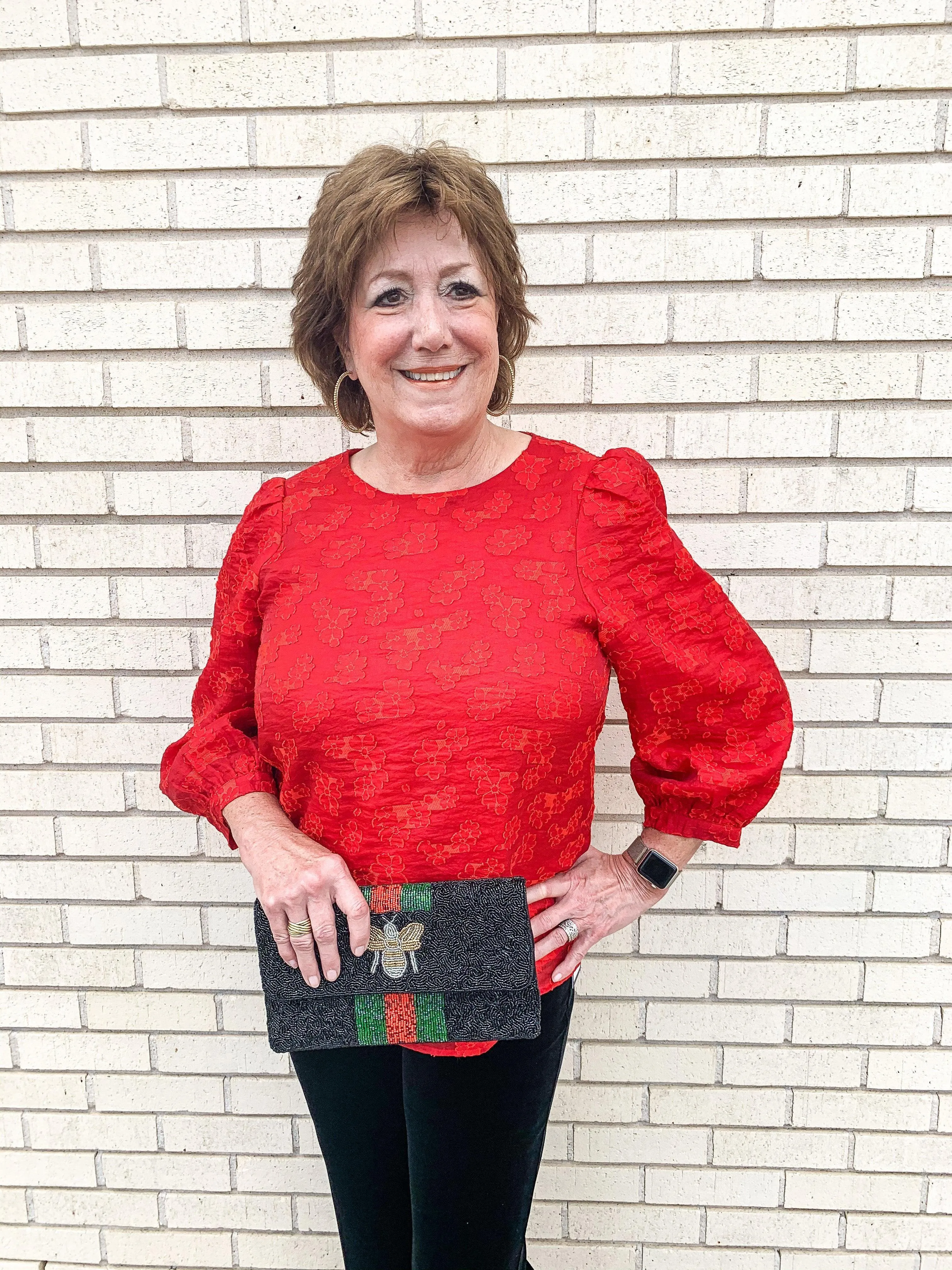 Red Floral Embossed Top