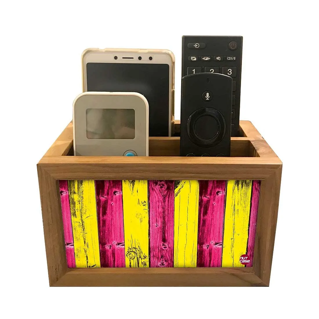 Remote Control Stand Holder Organizer For TV / AC Remotes -  Yellow And Pink Lines