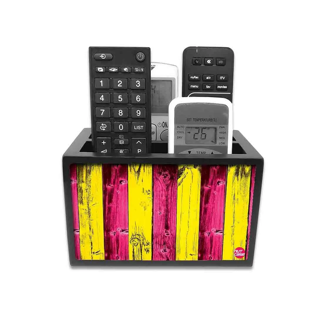 Remote Control Stand Holder Organizer For TV / AC Remotes -  Yellow And Pink Lines