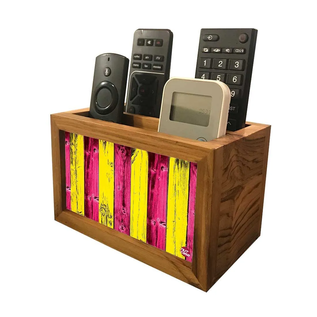 Remote Control Stand Holder Organizer For TV / AC Remotes -  Yellow And Pink Lines