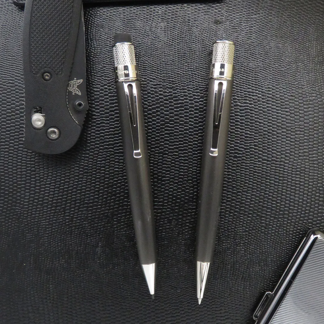 Retro 51 Tornado Black Nickel Platinum Rollerball & Mechanical Pencil Set