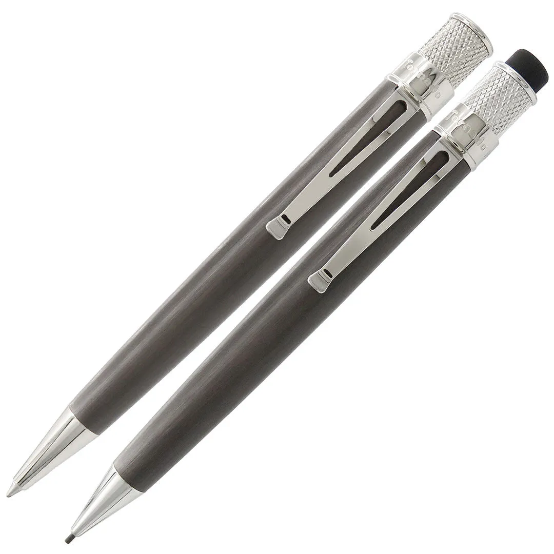 Retro 51 Tornado Black Nickel Platinum Rollerball & Mechanical Pencil Set