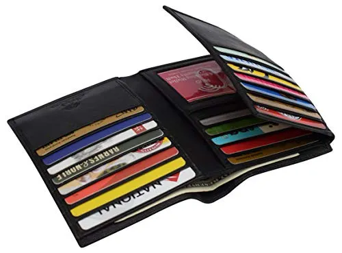 RFID Men's Genuine Leather Wallet, European Style, Large Size, Hipster Bifold Style, Black