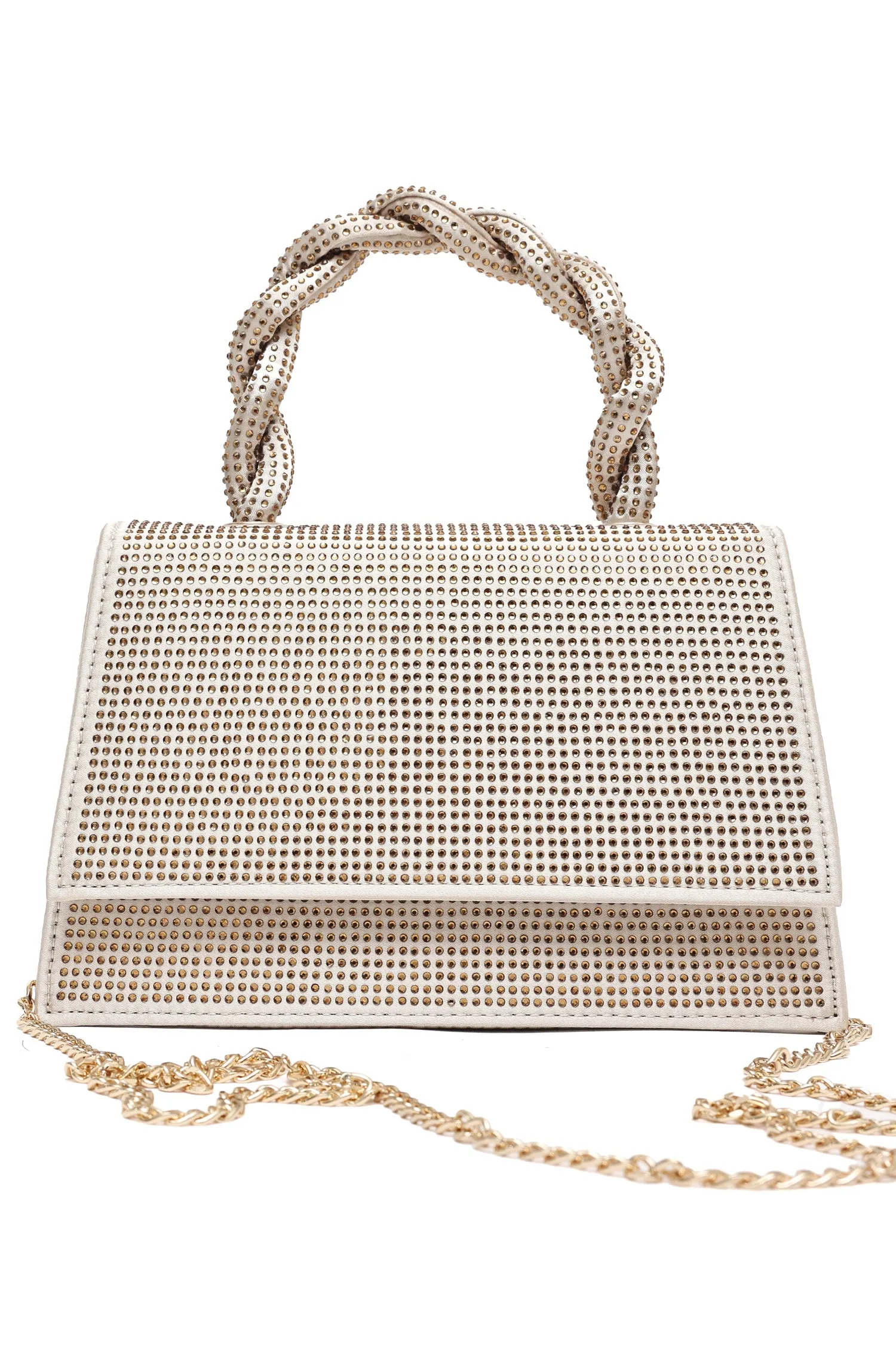 Rhinestone Handle Evening Bag-Gold