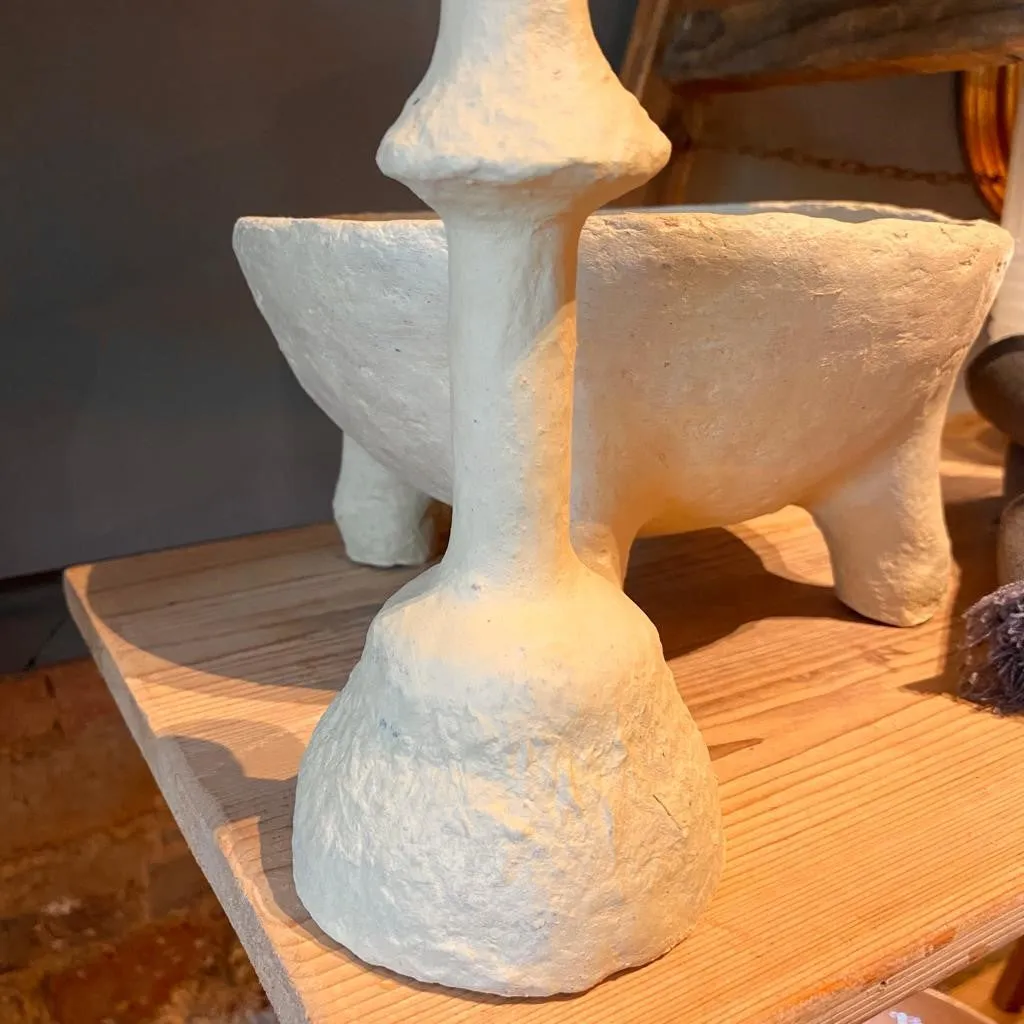 Rustic Papier Mache Candlestick - Esme